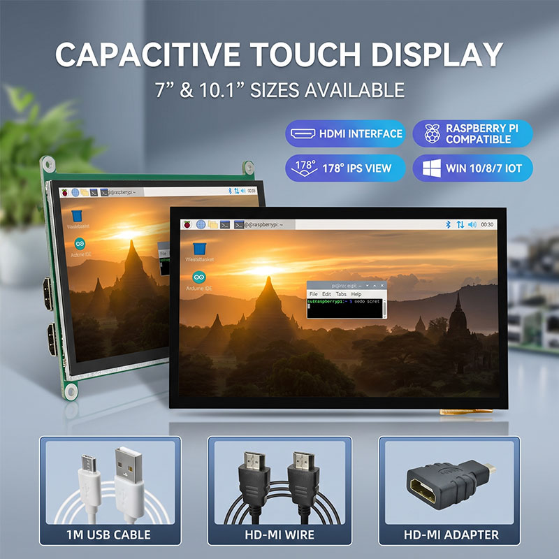 Raspberry Pi 10.1 Inch Capacitive Touch Screen Ips - หน้าจอสัมผัส IPS HDMI ขนาด 7 10.1