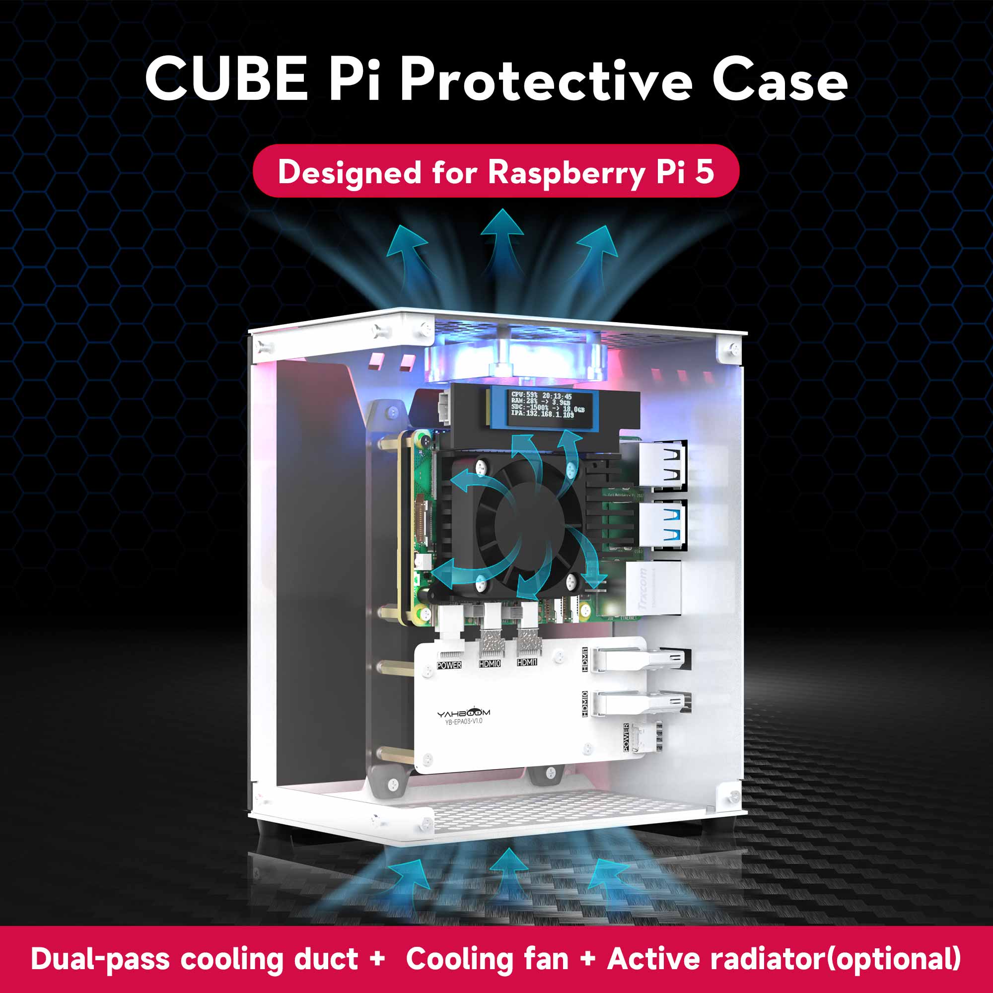 Raspberry Pi 5 8Gb Board - Raspberry Pi 5 กรณีชุดป้องกันพร้อมพัดลมระบายความร้อน RGB สีและ