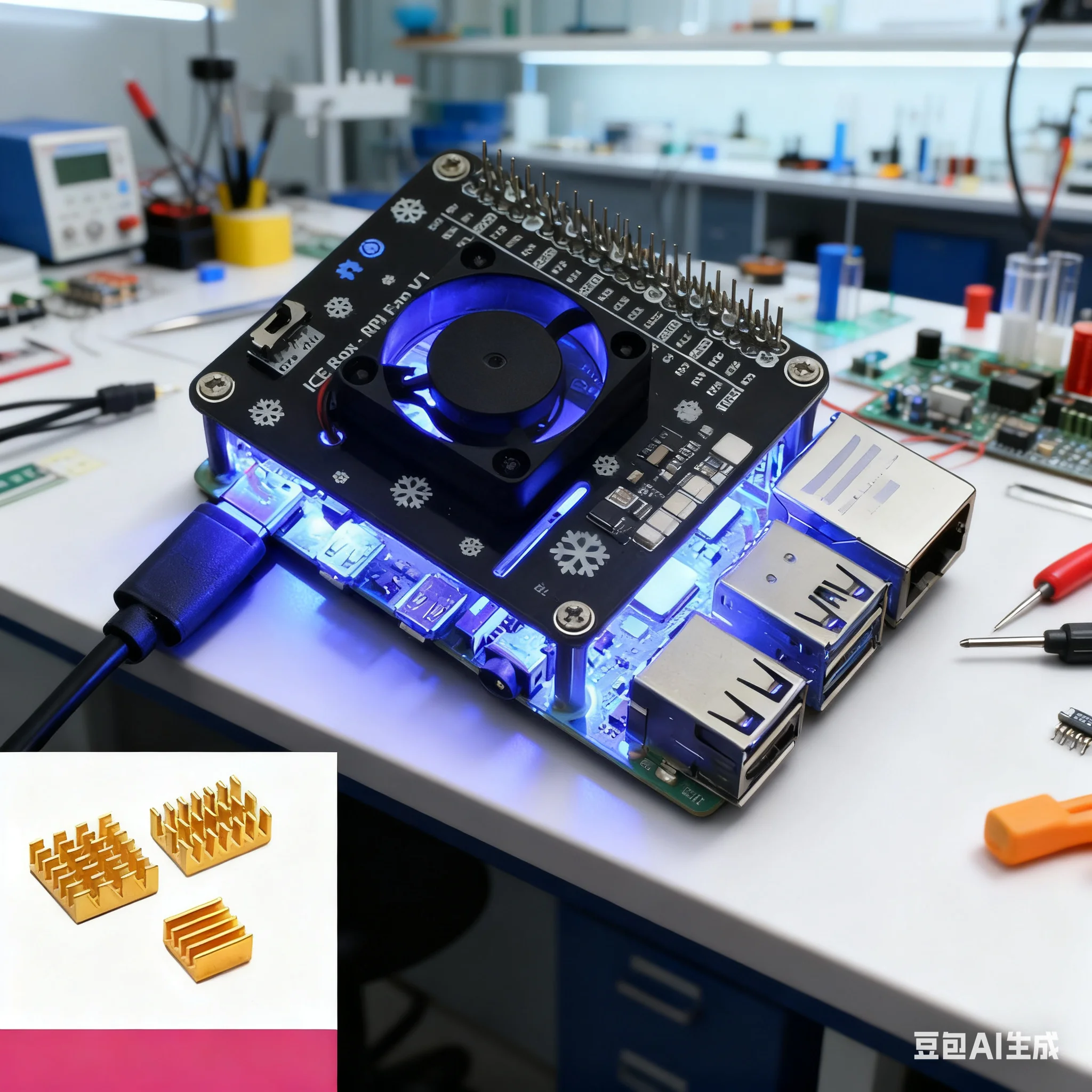 Raspberry Pi Water Cooling Kit - ฮีทซิงค์ระบายความร้อนแบบแอคทีฟสำหรับ Raspberry Pi 5/4B/3B+ พร้อมพัดลมระบายความร้อน บอร์ดขยายพัดลม