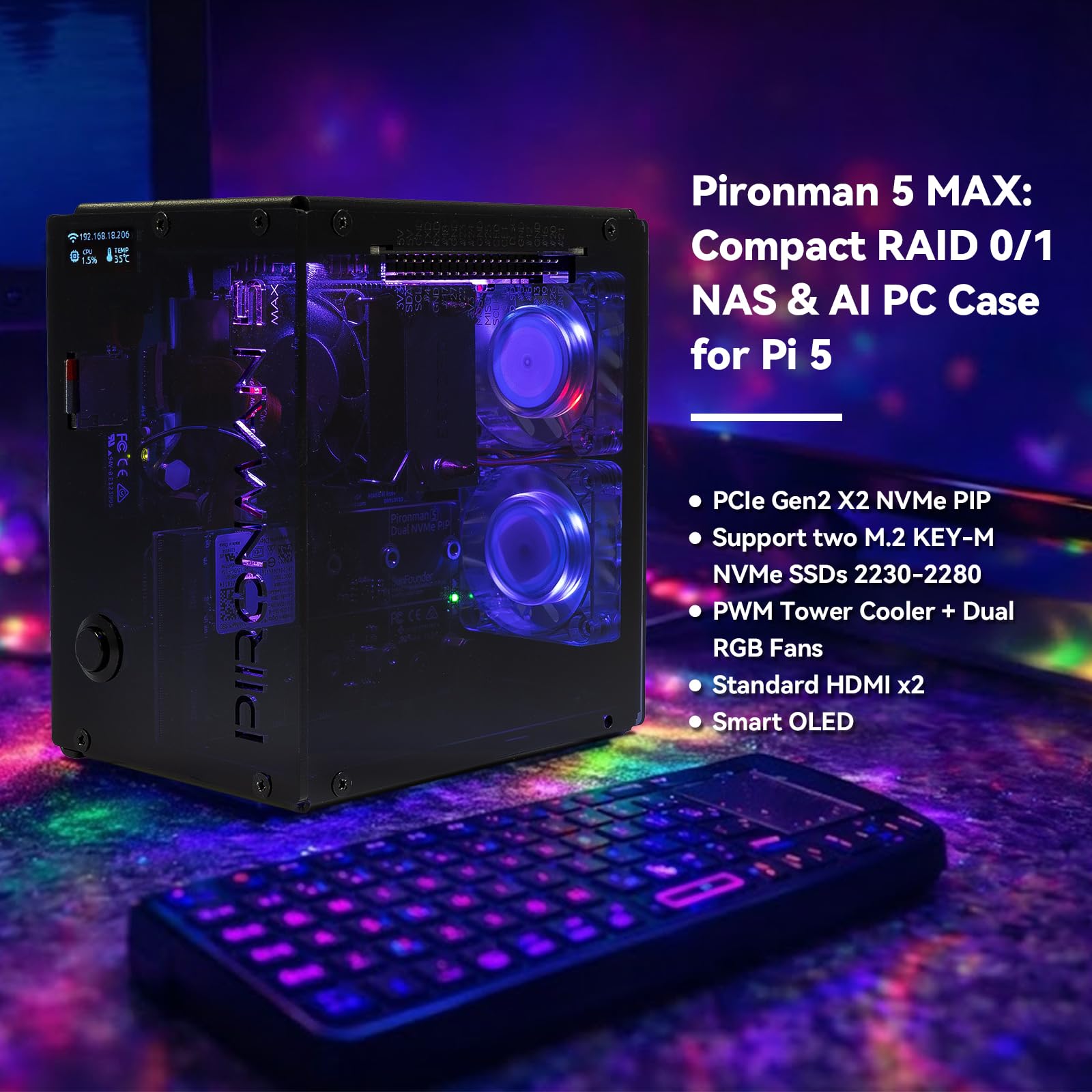 เคสพีซี Pironman 5-MAX Dual NV - Raspberry Pi Ai Kit Hailo-8L บทวิจารณ์และราคา